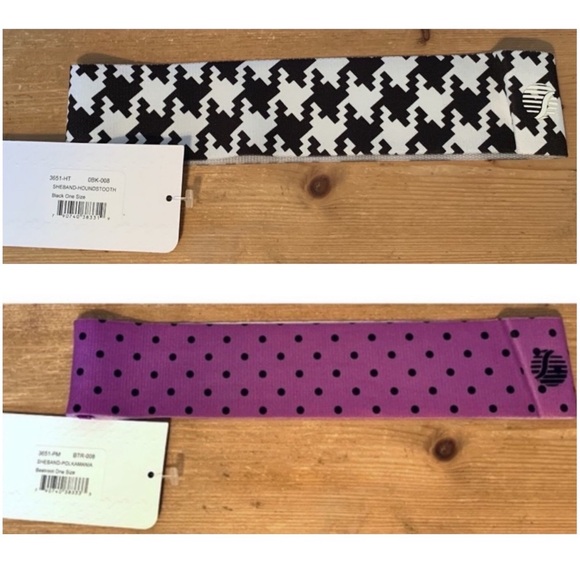 SheBeest 2 Cycling Bands Headbands Houndstooth Polka Dot Black Purple Set of 2 - Picture 1 of 6